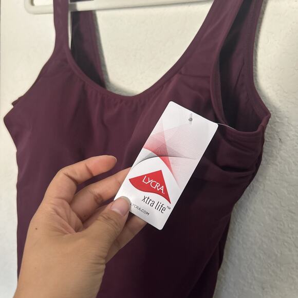 Lands' End Women's Tugless X-Back One Piece Swimsuit Burgundy Spritz 16L - Picture 3 of 6